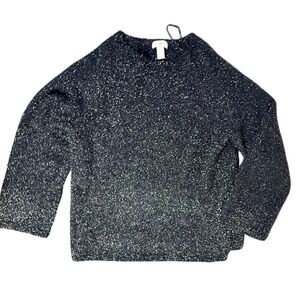 H&M Sparkly Black Knit Sweater Long Sleeve Mock Neck Cozy Pullover Women's‎ L